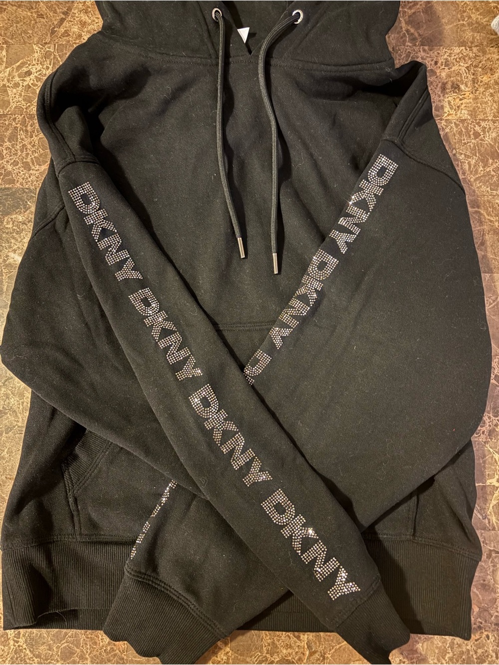 DKNY Black Hoodie with Rhinestone Logo Sleeves